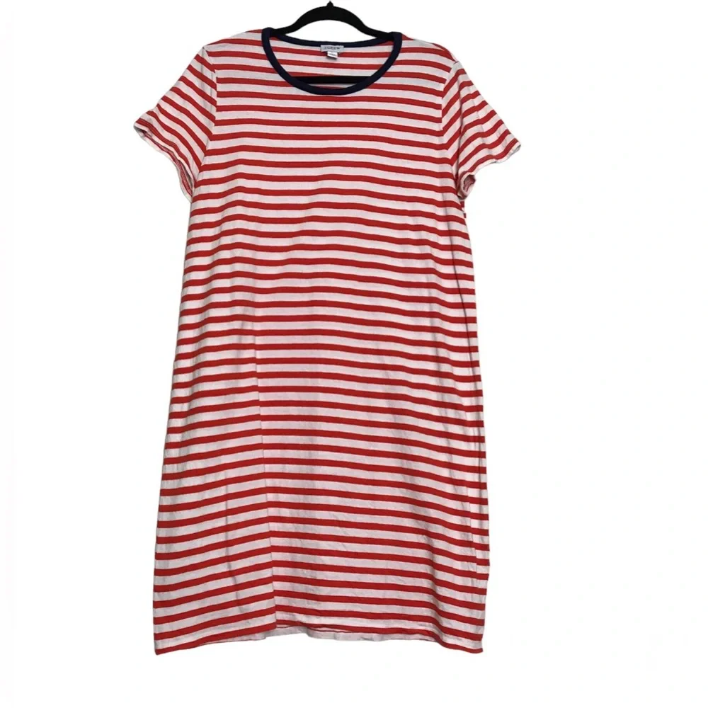 J. Crew Striped Short Sleeve T-Shirt Dress Womens Size L Coastal Beach Preppy